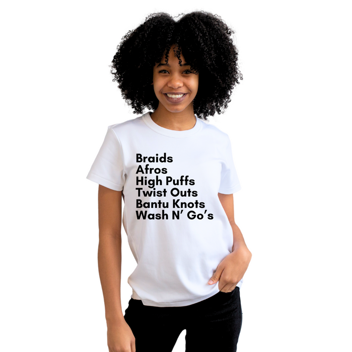 Textured Hair Styles White Tee