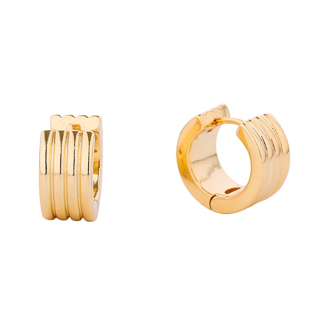 14K Gold-Dipped Triple Line Hoop Huggie Earring