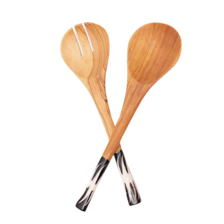 Olive Wood Batik Salad Servers