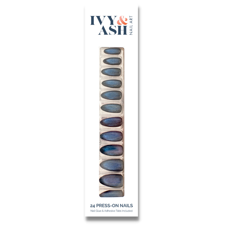 Blue Velvet Cat Eye Glitter Winter Press-On Nails