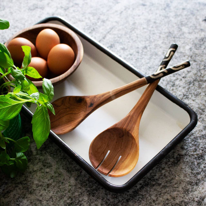 Olive Wood Batik Salad Servers