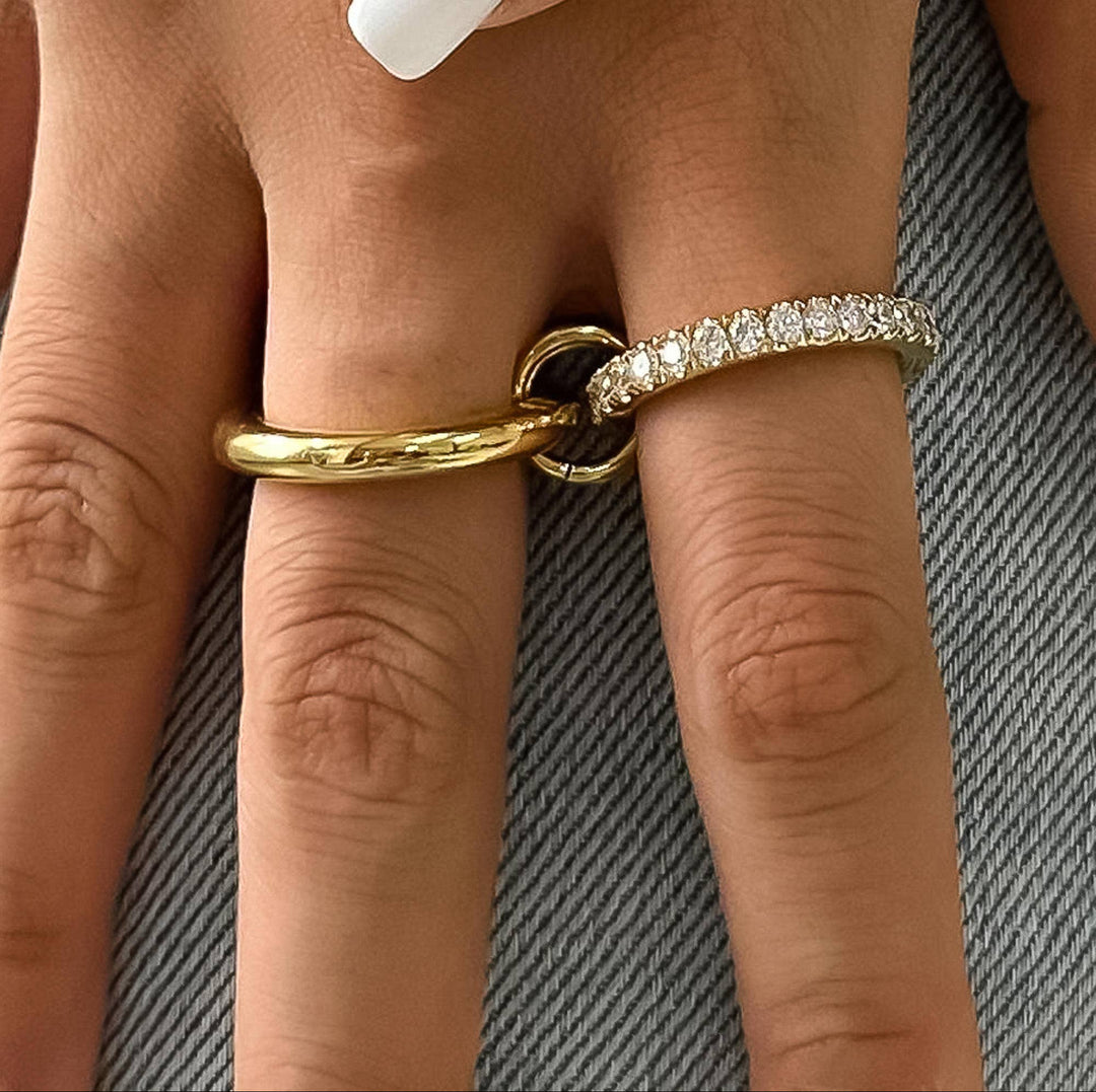 18K Gold Non-Tarnish CZ Double Hoop Ring