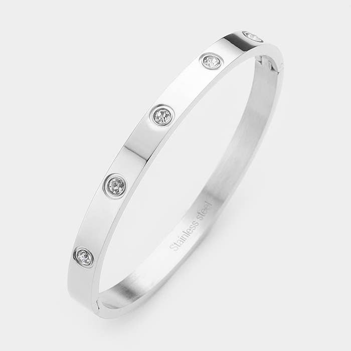 Crystal Embellished Stainless Steel Bangle Bracelet