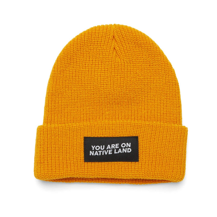 Urban Native Era - 'YOU ARE ON NATIVE LAND' RIBBED BEANIE - MARIGOLD