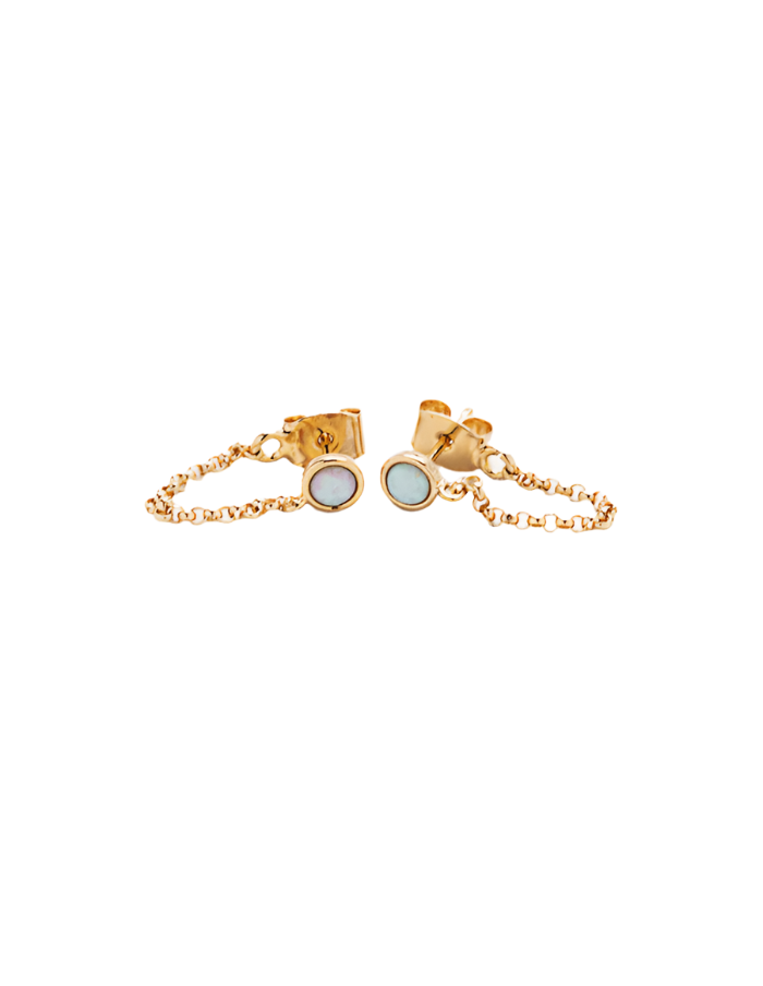 Gold Opal Chain Huggie Earrings