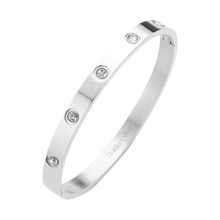 Crystal Embellished Stainless Steel Bangle Bracelet