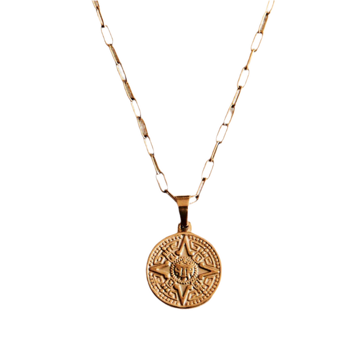 Bazou - Stainless steel d-chain necklace with XL coin – gold