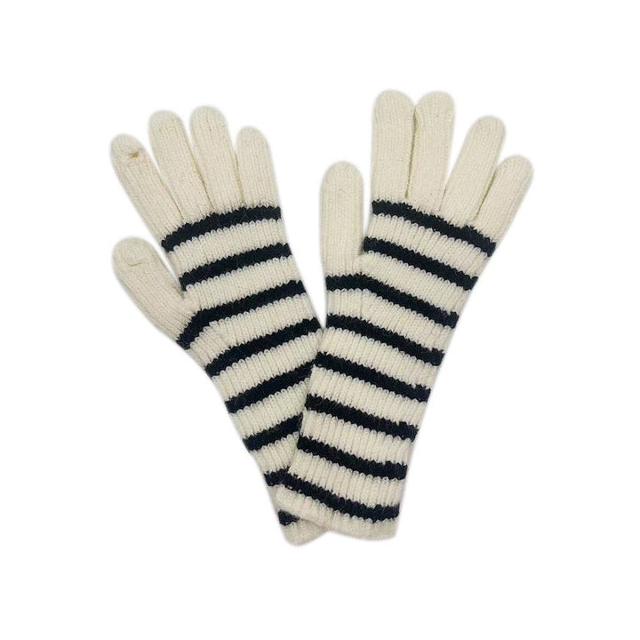 Black and White Striped Long Knit Gloves