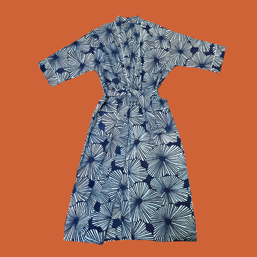 Blue Shibori Blossom Robe