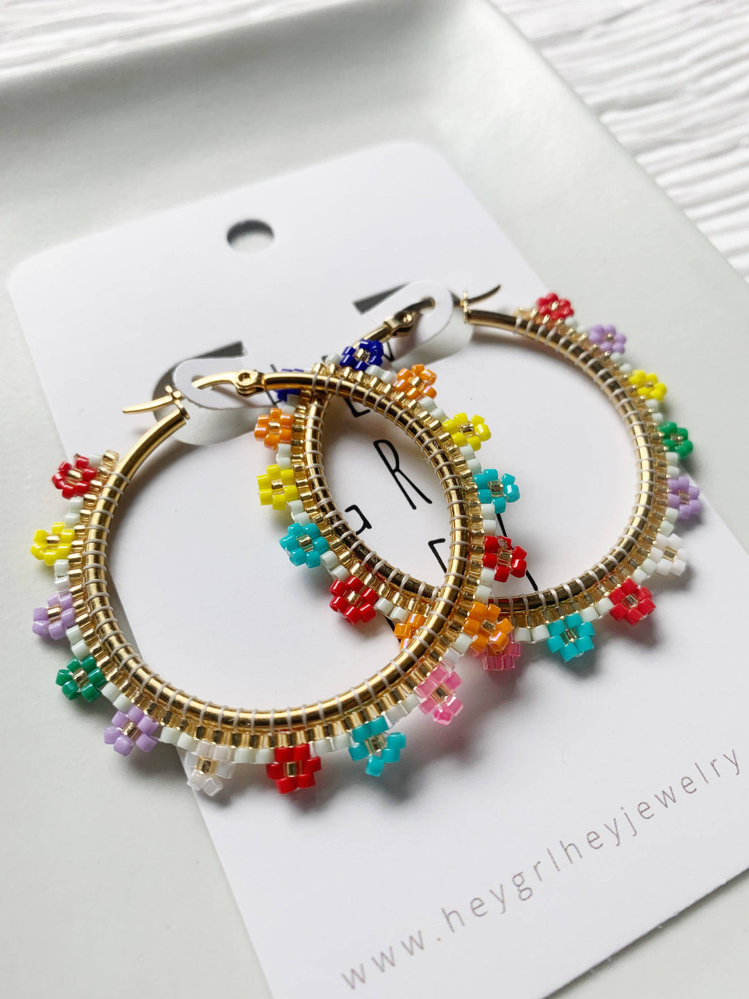 Colorful Beaded Hoop Earrings