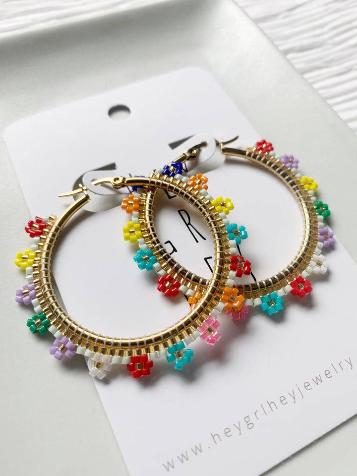 Colorful Beaded Hoop Earrings