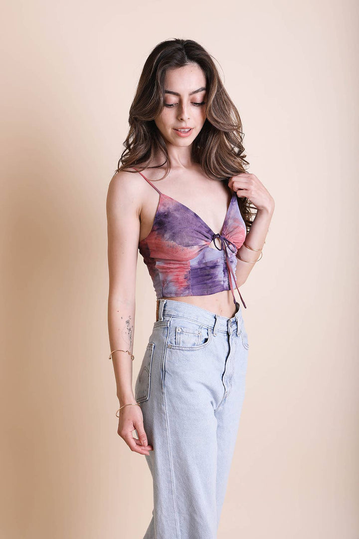 Tie Dye Mesh Keyhole Top