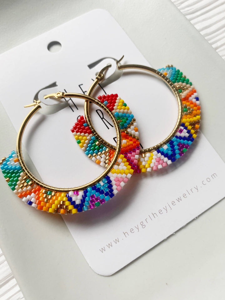 Colorful Beaded Hoop Earrings
