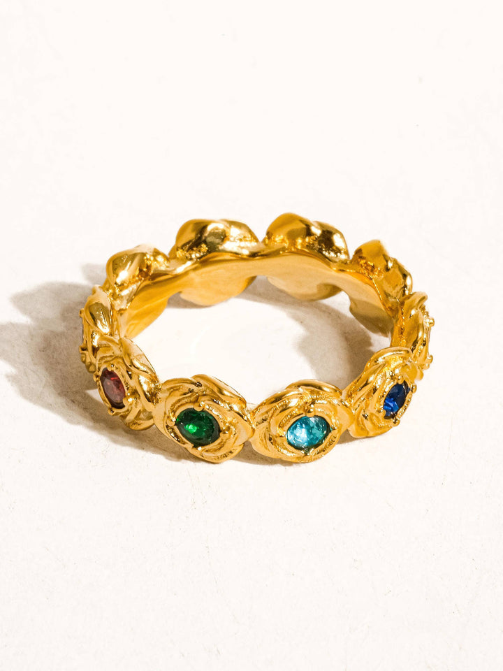18K Gold Non-Tarnish Multi Stone Vintage Ring (Sz 7)