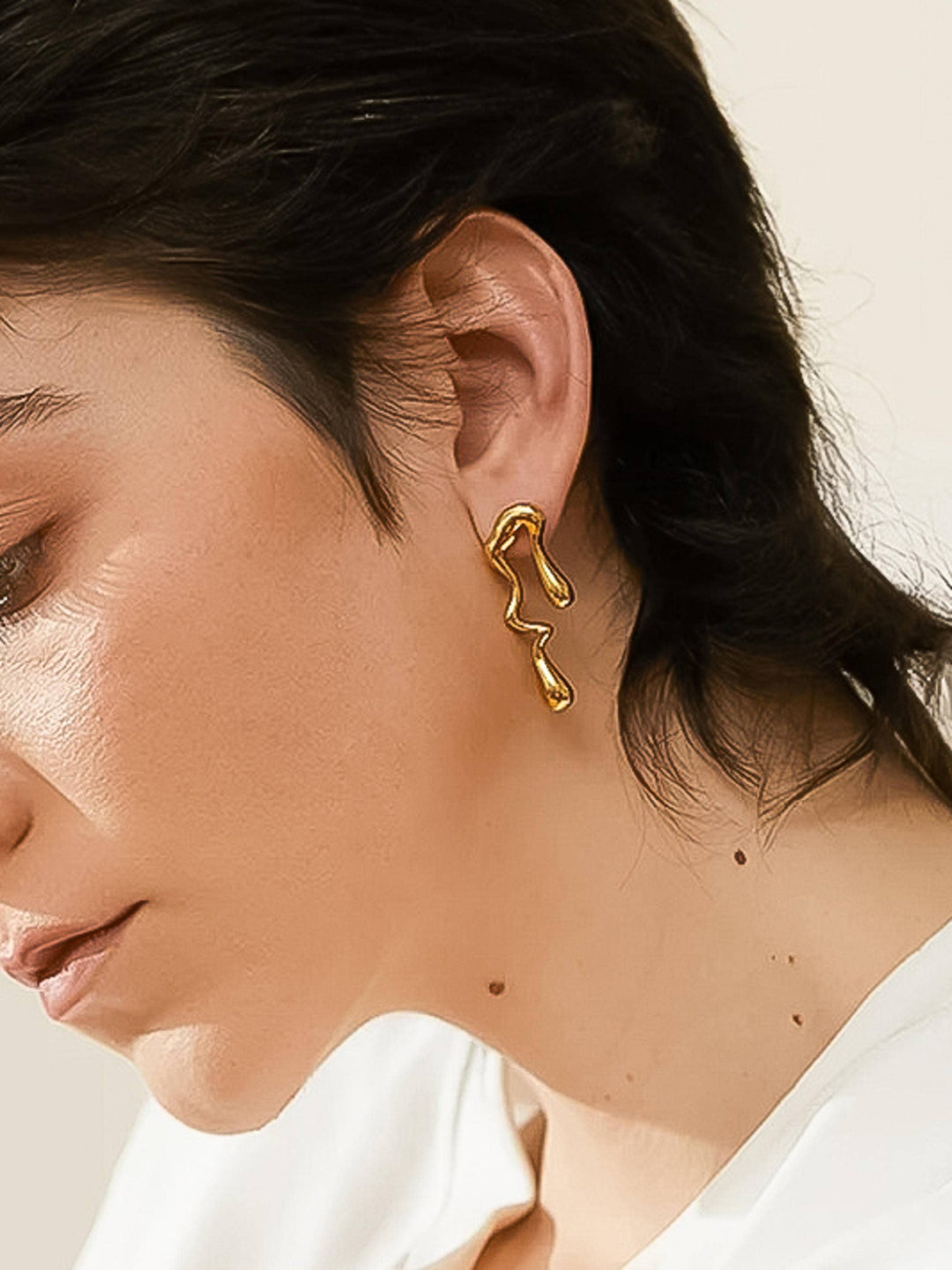 Gold Mismatch Melted Earrings