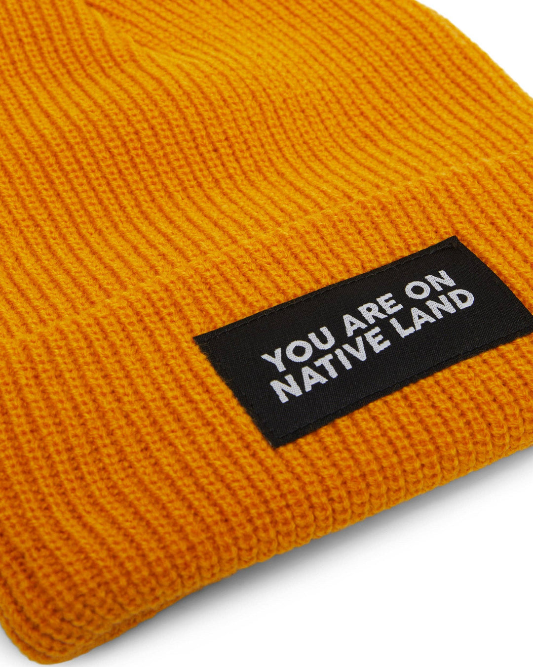 Urban Native Era - 'YOU ARE ON NATIVE LAND' RIBBED BEANIE - MARIGOLD