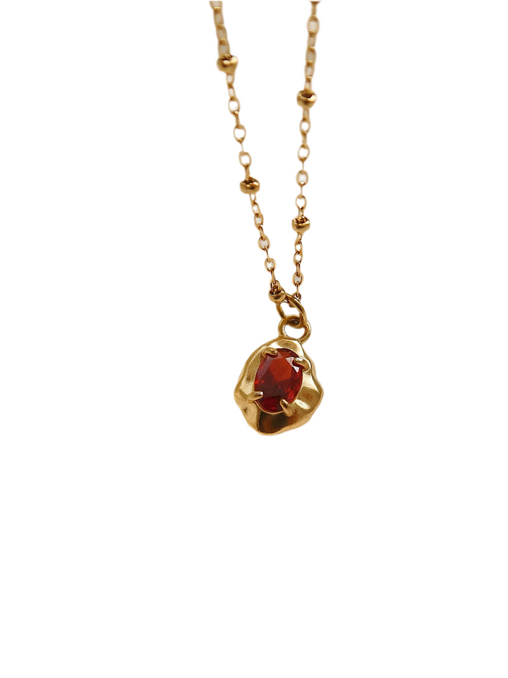 Red CZ Pendant Petite Gold Necklace