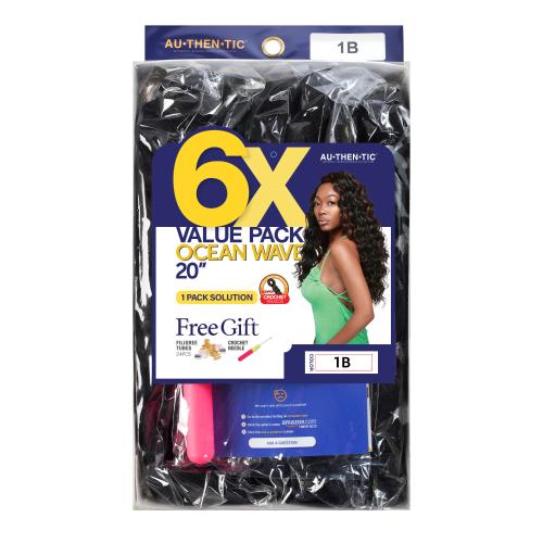 Authentic Synthetic Hair Crochet Braids 6X Value Pack Ocean Wave 20"