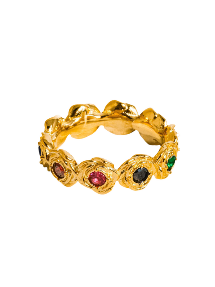 18K Gold Non-Tarnish Multi Stone Vintage Ring (Sz 7)