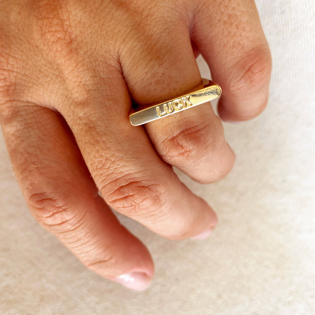 GoldFi - 18k Gold Filled Luck Engraved Stackable Ring: 6