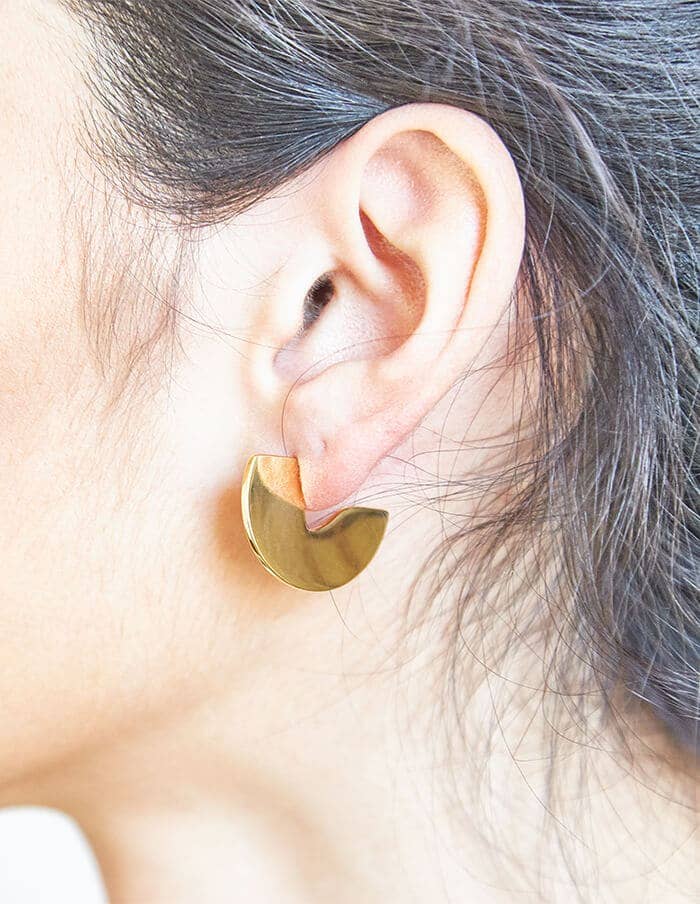 Geometric Mini Semi Circle Stud Earrings (Gold)