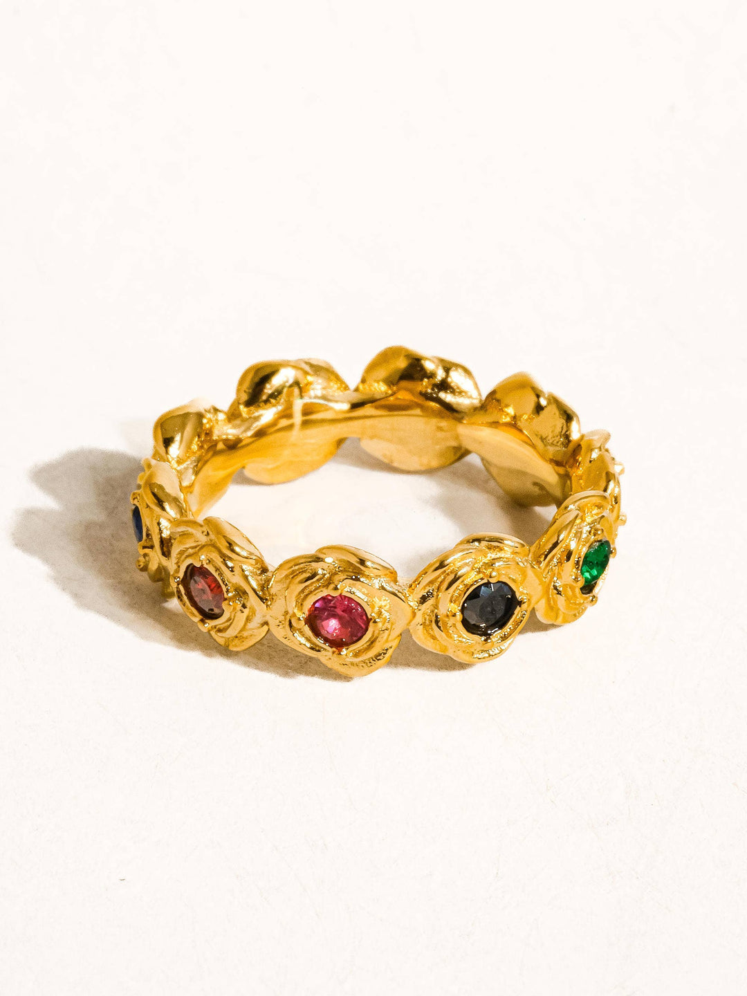 18K Gold Non-Tarnish Multi Stone Vintage Ring (Sz 7)