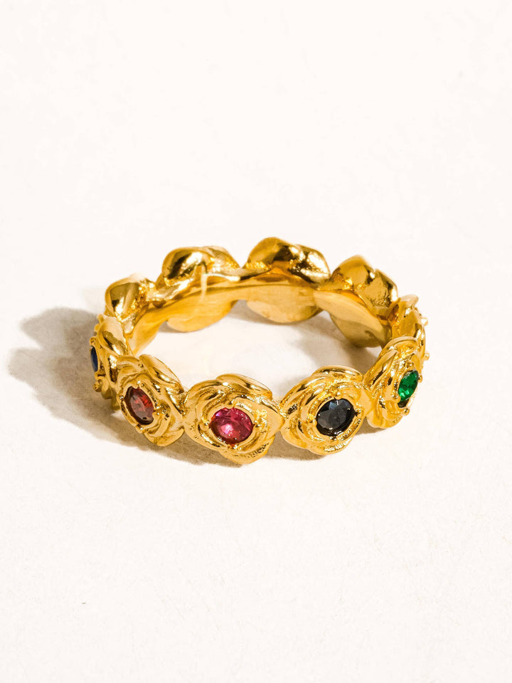 18K Gold Non-Tarnish Multi Stone Vintage Ring (Sz 7)