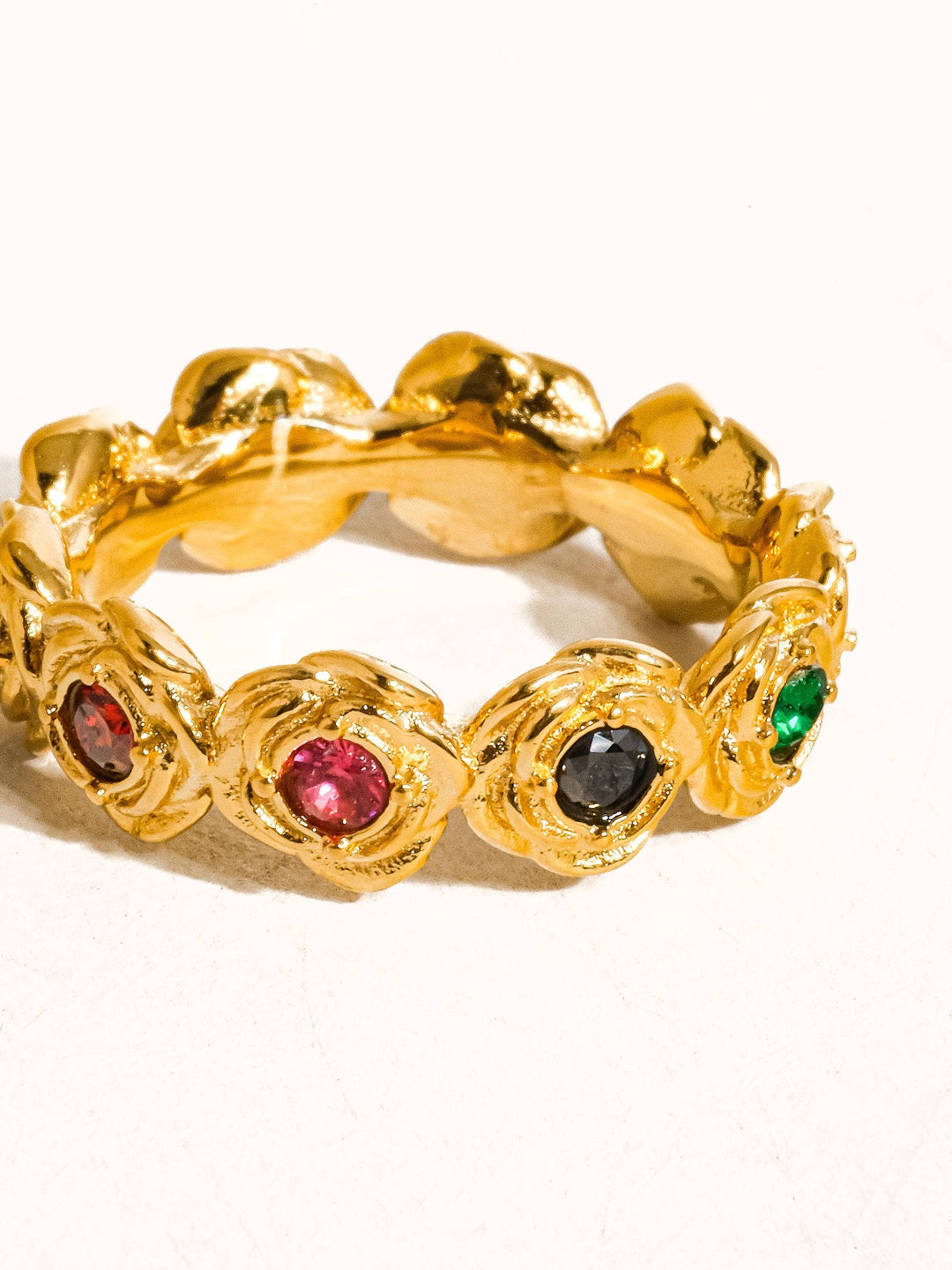 18K Gold Non-Tarnish Multi Stone Vintage Ring (Sz 7)