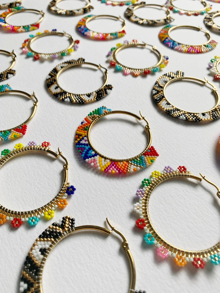 Colorful Beaded Hoop Earrings
