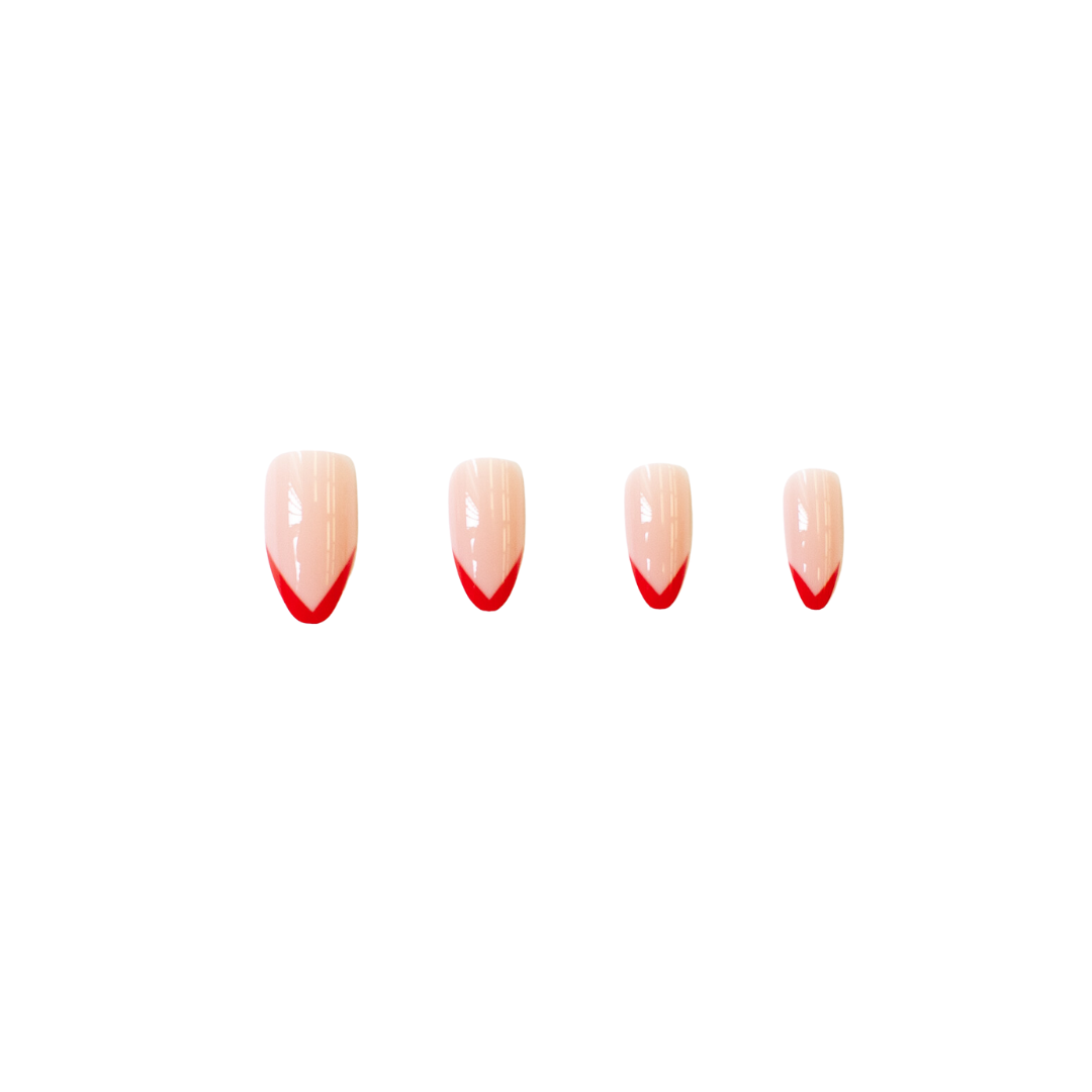 Cherry Red Pointed French Tip Press-On Nails