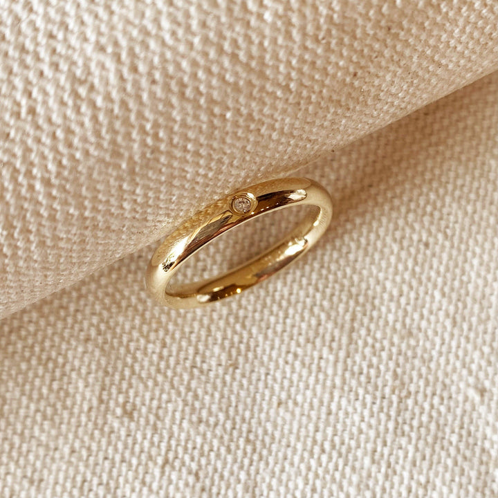 GoldFi - 18k Gold Filled Band Ring With Cubic Zirconia Stone: 7